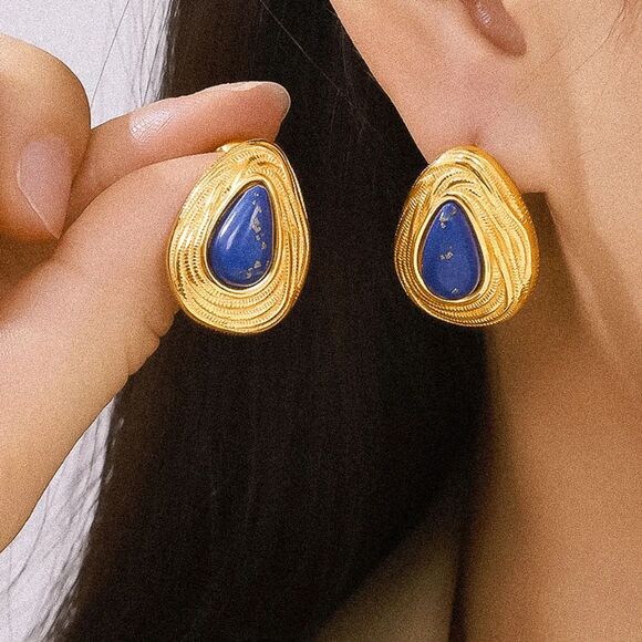 Thura 18K Gold Non-Tarnish Hypoallergenic Lapis Lazuli Droplet Earring - Picture 1 of 5